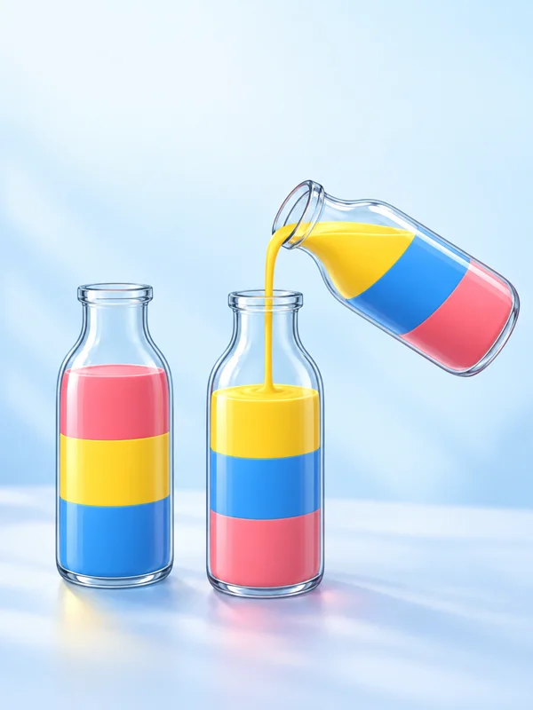Colorful glass bottles in Water Sort